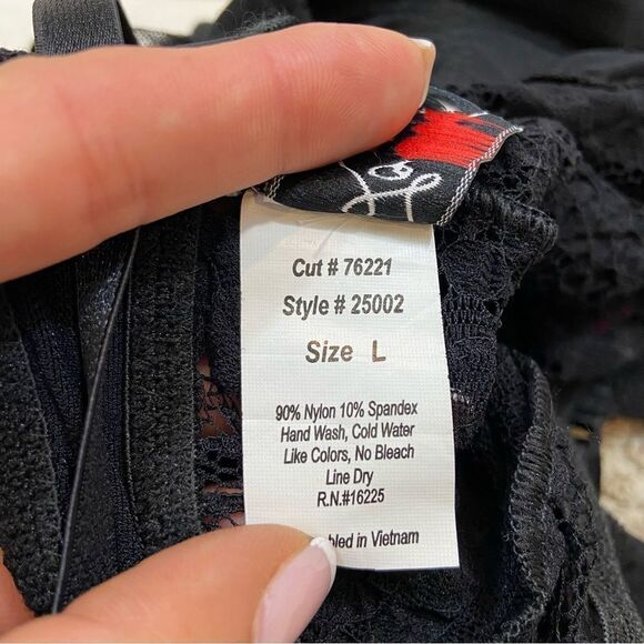 Lover’s Lane Black Lace and Pink Ribbon Lace Up Teddy Lingerie Size Large‎ - Picture 10 of 12